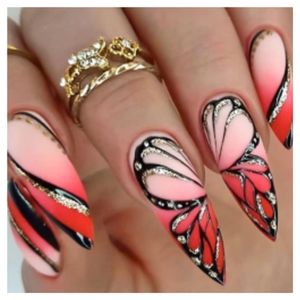 Glitter Butterfly Press on Nails Long Almond Fake Nails
